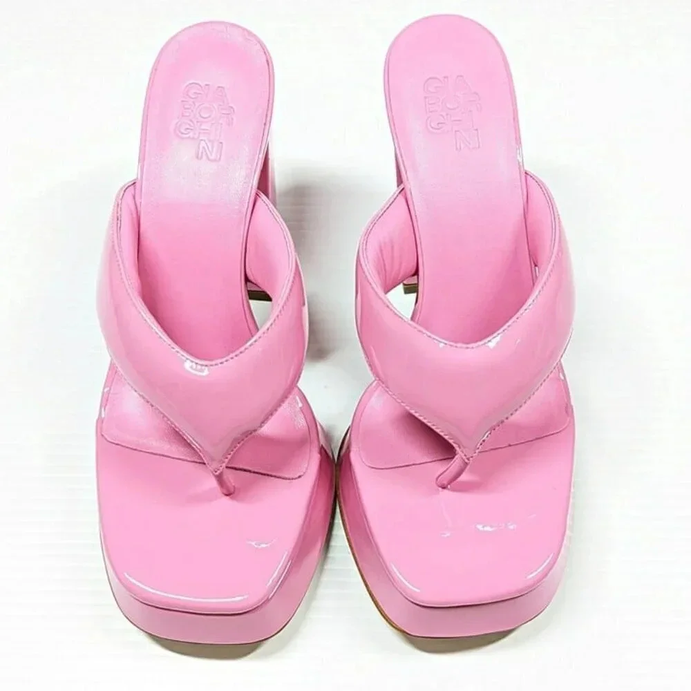 Gia Borghini Women's Gia 17 Pink Patent Platform Sandals Size 39 IT (MSRP $475)